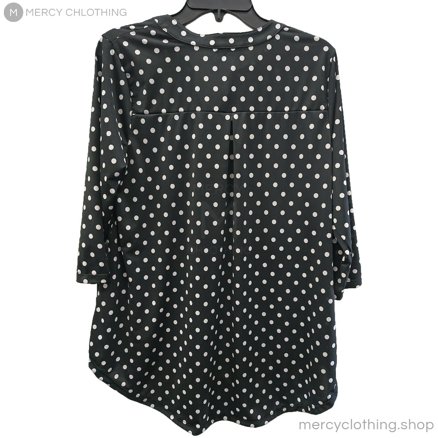 Split-Neck Tunic Blouse with Roll-Tab Sleeves