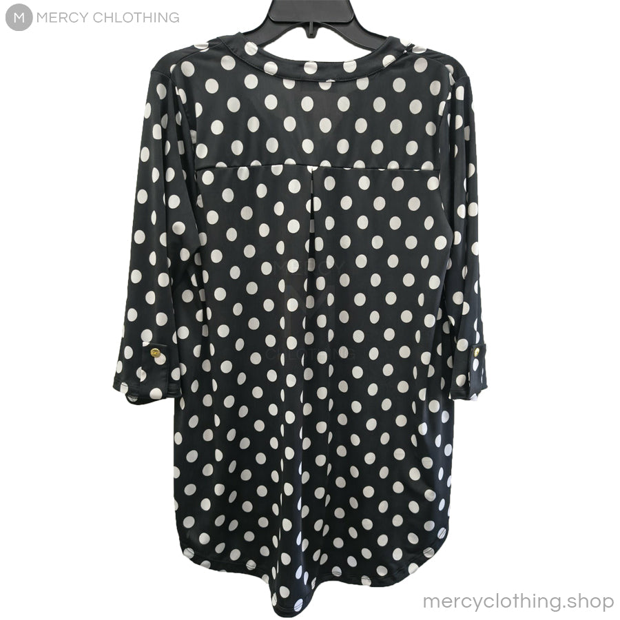 Split-Neck Tunic Blouse with Roll-Tab Sleeves