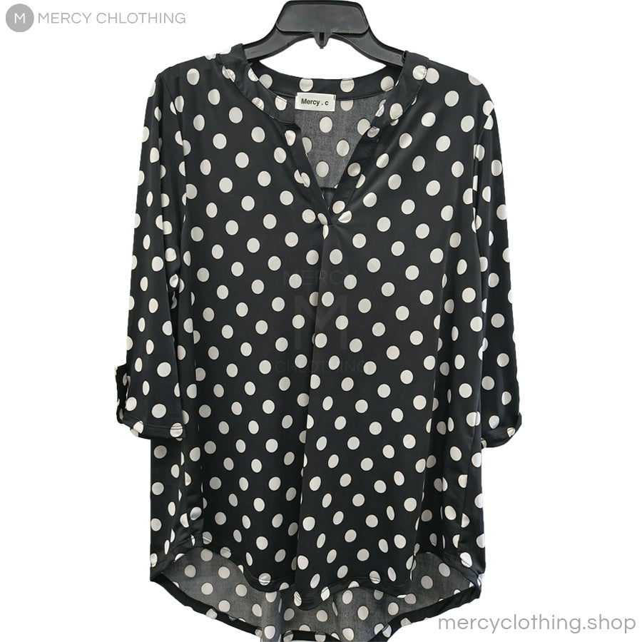 Split-Neck Tunic Blouse with Roll-Tab Sleeves