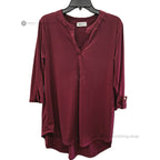 Split-Neck Tunic Blouse with Roll-Tab Sleeves