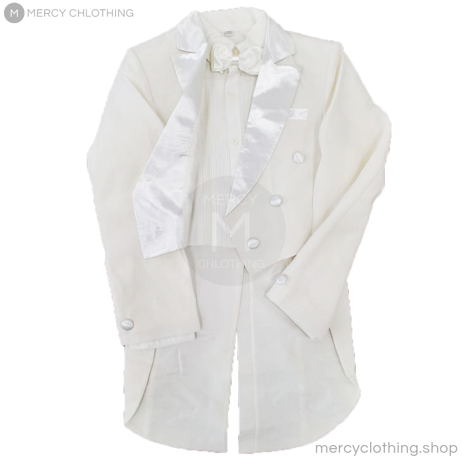 Boy's Formal White Tailcoat Tuxedo Suit 4-Piece Set (White)