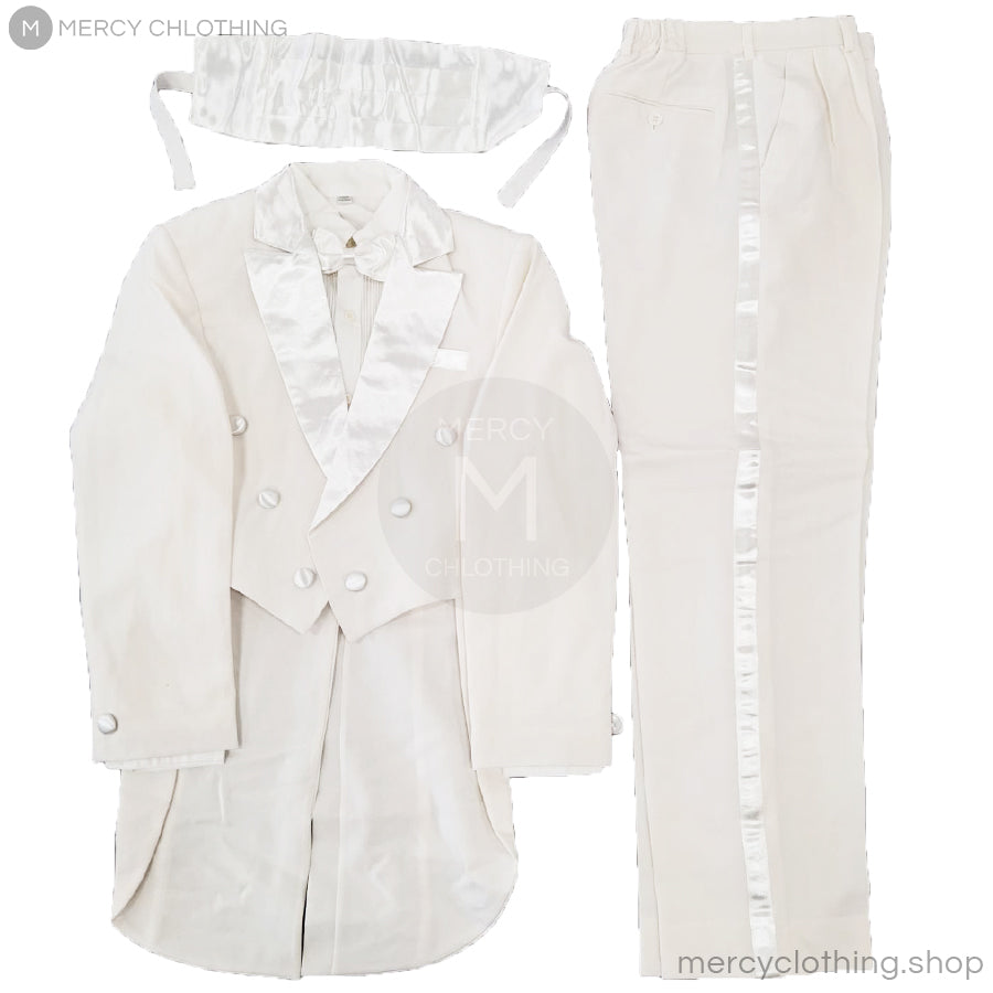 Boy's Formal White Tailcoat Tuxedo Suit 4-Piece Set (White)