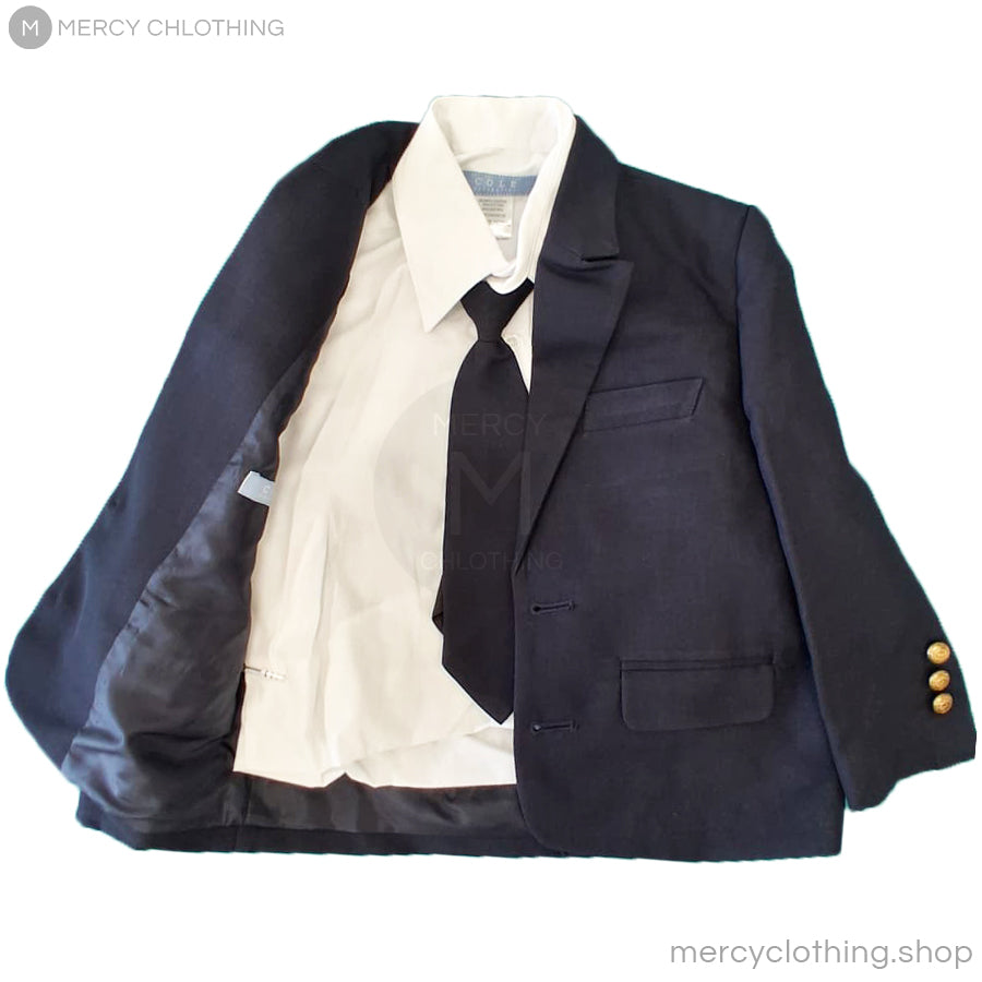 Boy's Formal Navy Blazer & Khaki Pants Suit 4-Piece Set