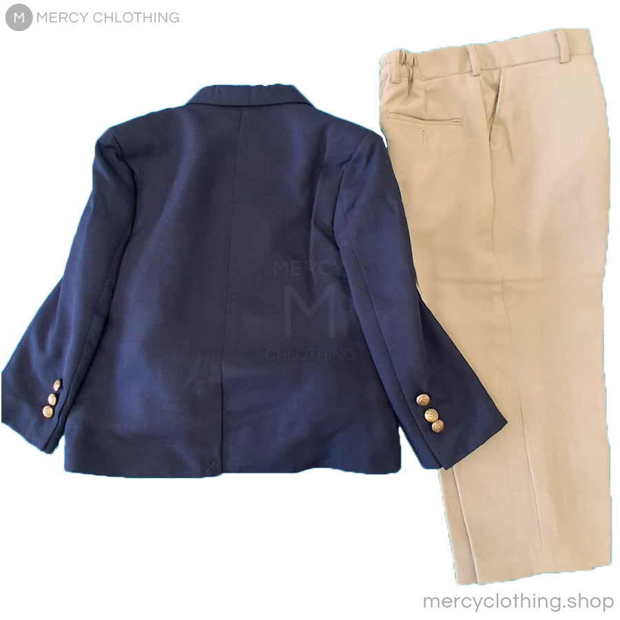 Boy's Formal Navy Blazer & Khaki Pants Suit 4-Piece Set