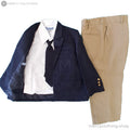 Boy's Formal Navy Blazer & Khaki Pants Suit 4-Piece Set