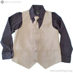 Boy's Formal Beige Vest & Dark Shirt 4-Piece Set