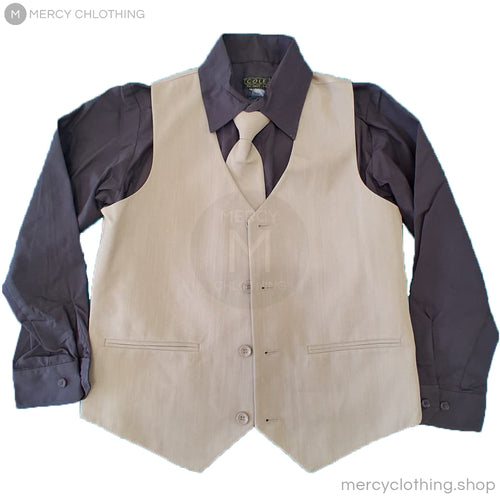 Boy's Formal Beige Vest & Dark Shirt 4-Piece Set