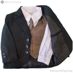 Boy's Formal Black Suit 5-Piece Set (Brown Vest)