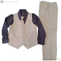 Boy's Formal Beige Vest & Dark Shirt 4-Piece Set