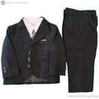 Boy's Formal Black Suit 5-Piece Set (Brown Vest)