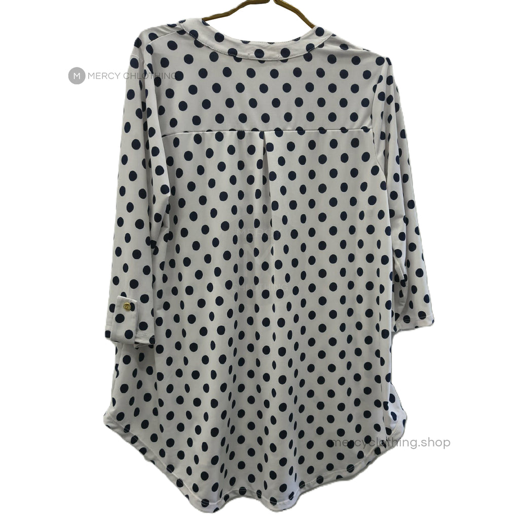 Split-Neck Tunic Blouse with Roll-Tab Sleeves